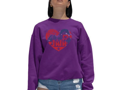 LA Pop Art Women's Word Art Crewneck Sweatshirt - July 4th Heart, Small, Purple