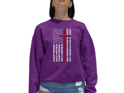 LA Pop Art Cross Flag - Women's Word Art Crewneck Sweatshirt, XXL, Purple