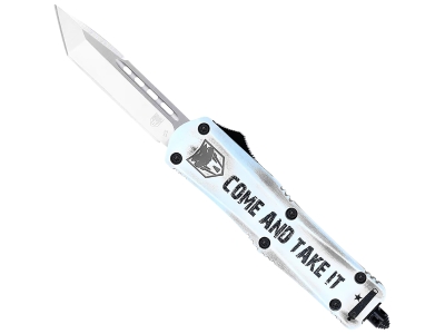 CobraTec 3" OTF Knife D2 Tanto Blade White Aluminum Handle