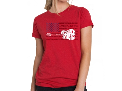 LA Pop Art America Rocks - Women's Premium Blend Word Art T-Shirt, XXL, Red