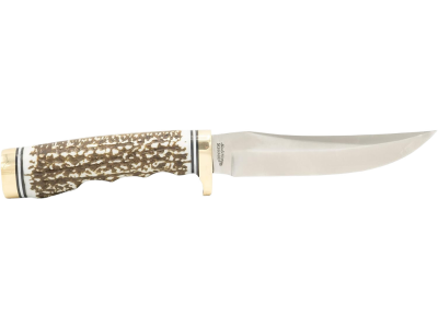 Uncle Henry 5" Fixed Hunting Knife, Staglon Handle, Brass Accents