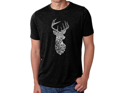 LA Pop Art Men's Premium Blend Word Art T-shirt - Types of Deer, Extra Large, Black