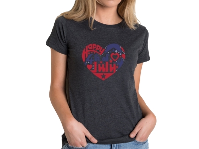 LA Pop Art Women's Premium Blend Word Art T-shirt - July 4th Heart, Extra Large, Black