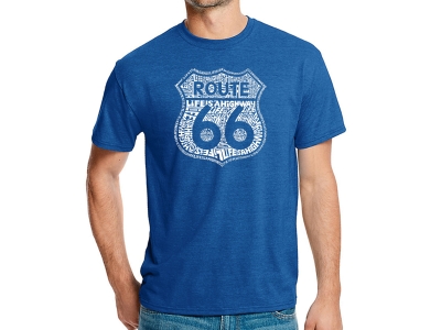 LA Pop Art Men's Premium Blend Word Art T-shirt - Route 66 - Life is a Highway, XXXL, Royal Blue