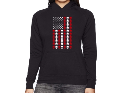 LA Pop Art Skull Flag - Women's Word Art Hooded Sweatshirt, Large, Black