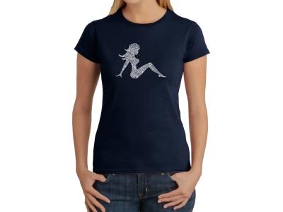 LA Pop Art Women's Word Art T-Shirt - MUDFLAP GIRL, Extra Large, Navy Blue