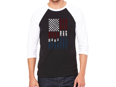 LA Pop Art Men's Raglan Baseball Word Art T-shirt - Support our Troops, Extra Large, Black/White