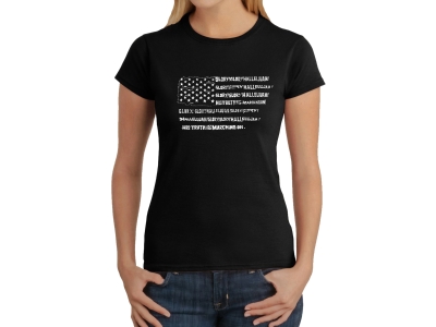 LA Pop Art Women's Word Art T-Shirt - Glory Hallelujah Flag, Extra Large, Black