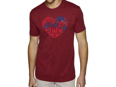 LA Pop Art Men's Premium Blend Word Art T-shirt - July 4th Heart, XXL, Red