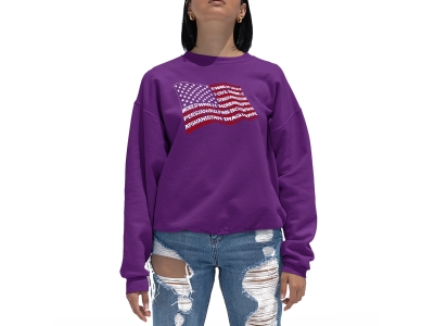 LA Pop Art Women's Word Art Crewneck Sweatshirt - American Wars Tribute Flag, XXXL, Purple