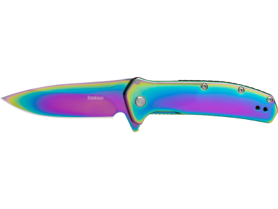 Kershaw 2.8" 8Cr13MoV Drop Point Blade Rainbow PVD SS Handle