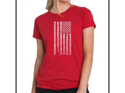 LA Pop Art Women's Premium Blend Word Art T-shirt - National Anthem Flag, XXL, Red