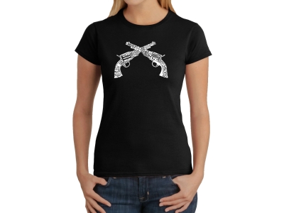 LA Pop Art Women's Word Art T-Shirt - CROSSED PISTOLS, Extra Large, Black