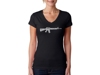 LA Pop Art Women's Word Art V-Neck T-Shirt - RIFLEMANS CREED, Large, Black