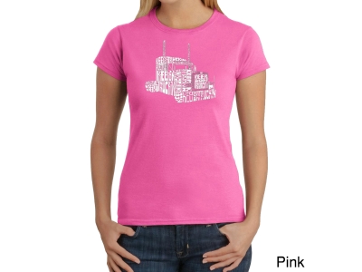 LA Pop Art Women's Word Art T-Shirt - KEEP ON TRUCKIN', Medium, Pink