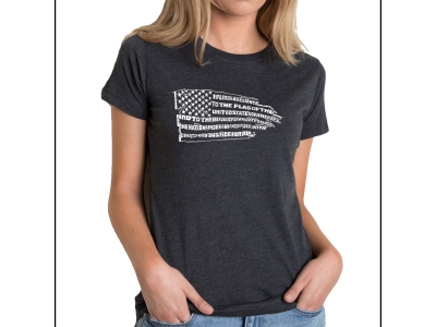 LA Pop Art Women's Premium Blend Word Art T-shirt - Pledge of Allegiance Flag, Medium, Black