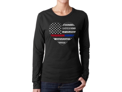 LA Pop Art Women's Word Art Long Sleeve T-Shirt - American Woman, Small, Black