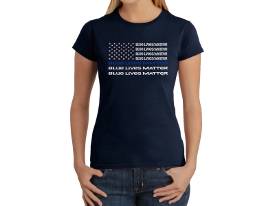 LA Pop Art Women's Word Art T-Shirt - Blue Lives Matter, Large, Navy Blue