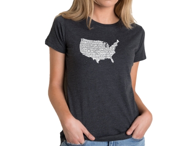 LA Pop Art Women's Premium Blend Word Art T-shirt - THE STAR SPANGLED BANNER, Medium, Black