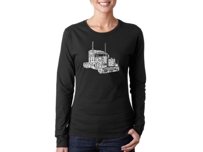 LA Pop Art Women's Word Art Long Sleeve T-Shirt - KEEP ON TRUCKIN', Large, Black