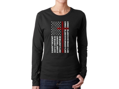 LA Pop Art Cross Flag - Women's Word Art Long Sleeve T-Shirt, Large, Black