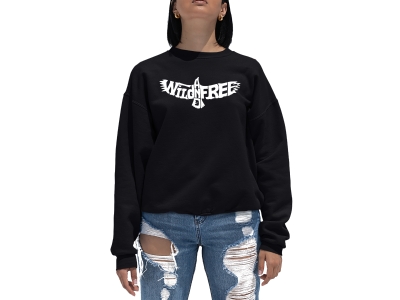LA Pop Art Women's Word Art Crewneck Sweatshirt - Wild and Free Eagle, Large, Black