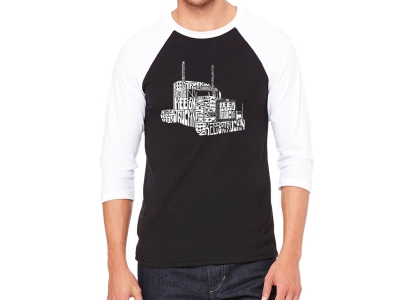 LA Pop Art Men's Raglan Baseball Word Art T-shirt - KEEP ON TRUCKIN', XXL, Black/White