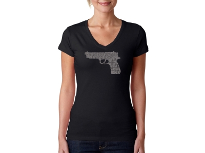 LA Pop Art Women's Word Art V-Neck T-Shirt - RIGHT TO BEAR ARMS, Extra Large, Black