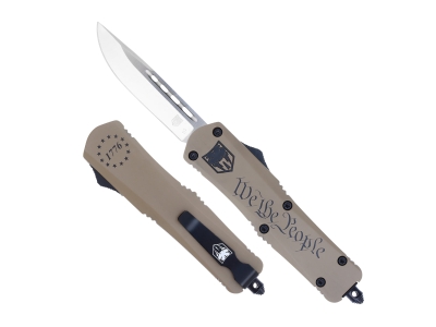 CobraTec 3" OTF Drop Point D2 Blade Tan Aluminum Handle Knife