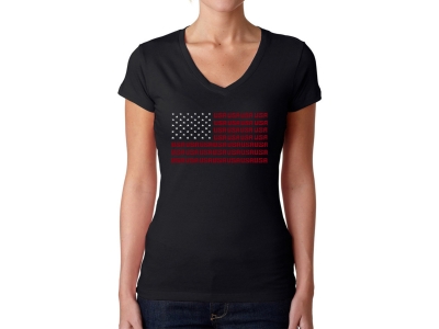 LA Pop Art Women's Word Art V-Neck T-Shirt - USA Flag