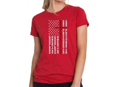 LA Pop Art Cross Flag - Women's Premium Blend Word Art T-Shirt, Medium, Red