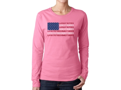 LA Pop Art Women's Word Art Long Sleeve T-Shirt - Land of the Free American Flag
