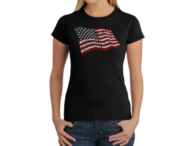 LA Pop Art Women's Word Art T-Shirt - American Wars Tribute Flag, Extra Large, Black