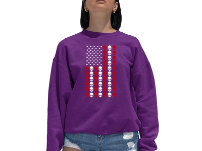 LA Pop Art Skull Flag - Women's Word Art Crewneck Sweatshirt, Large, Purple