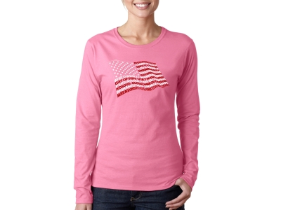 LA Pop Art Women's Word Art Long Sleeve T-Shirt - American Wars Tribute Flag