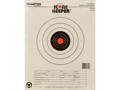 Champion Score Keeper Slow Fire Bullseye Paper Hanging 50 foot Pistol, 12