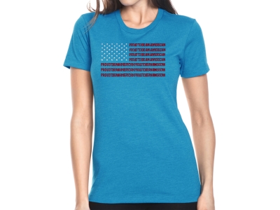 LA Pop Art Proud To Be An American - Women's Premium Blend Word Art T-Shirt, Small, Turquoise