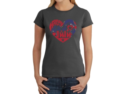 LA Pop Art Women's Word Art T-Shirt - July 4th Heart, XXL, Grey