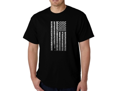 LA Pop Art Men's Word Art T-shirt - National Anthem Flag, Medium, Black