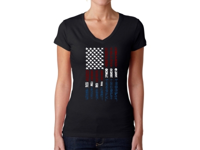 LA Pop Art Women's Word Art V-Neck T-Shirt - Support our Troops