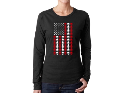 LA Pop Art Skull Flag - Women's Word Art Long Sleeve T-Shirt, Large, Black