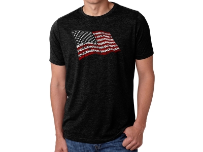 LA Pop Art Men's Premium Blend Word Art T-shirt - American Wars Tribute Flag, XXXL, Black