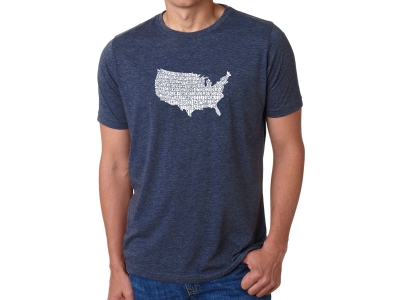 LA Pop Art Men's Premium Blend Word Art T-shirt - THE STAR SPANGLED BANNER, Medium, Navy Blue