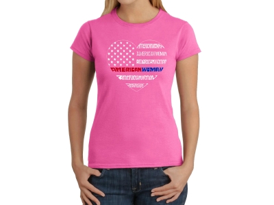 LA Pop Art Women's Word Art T-Shirt - American Woman, Medium, Pink