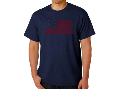 LA Pop Art Men's Word Art T-shirt - USA Flag, 4XL, Navy Blue
