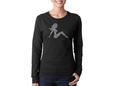 LA Pop Art Women's Word Art Long Sleeve T-Shirt - MUDFLAP GIRL, XXL, Black
