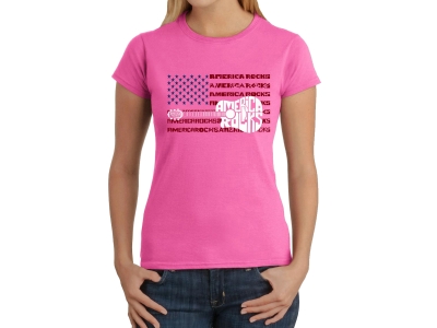 LA Pop Art America Rocks - Women's Word Art T-Shirt, Extra Large, Pink