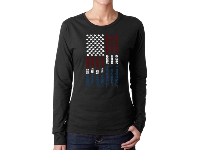 LA Pop Art Women's Word Art Long Sleeve T-Shirt - Support our Troops, Extra Large, Black