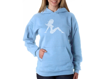 LA Pop Art Women's Word Art Hooded Sweatshirt -MUDFLAP GIRL, Extra Large, Blue