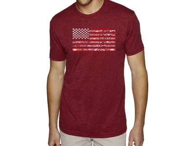 LA Pop Art Men's Premium Blend Word Art T-shirt - Fireworks American Flag, Large, Red